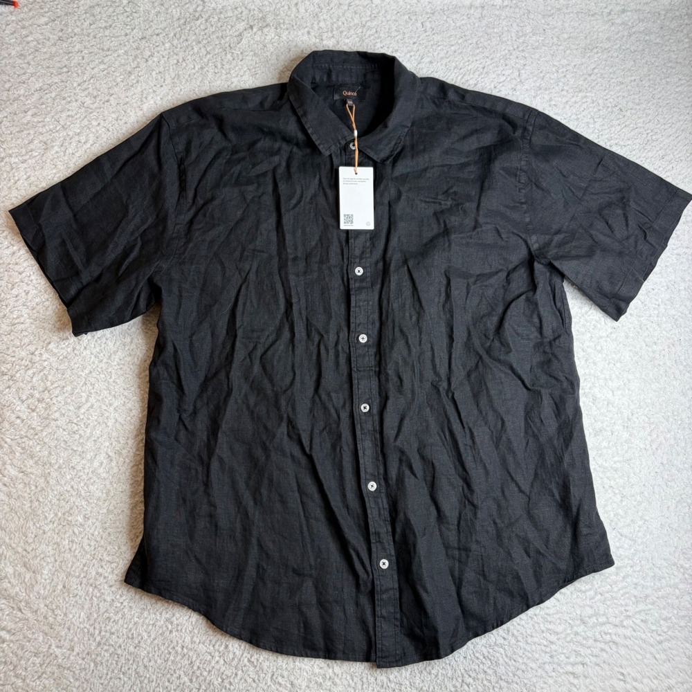 NEW Quince 100% European Linen Relaxed Short Sleeve Shirt Black XXL NEW LB58190
